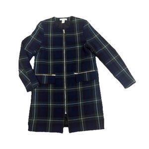 H&M Plaid Long Coat with Zipper Pockets size 6